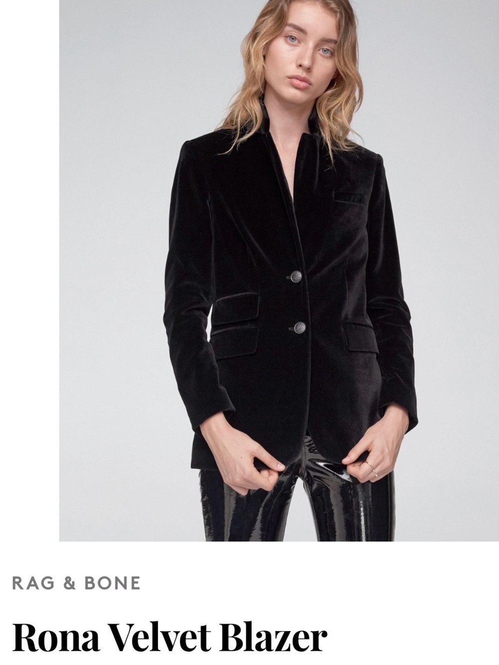 rag & bone Black Velvet Fitted Blazer